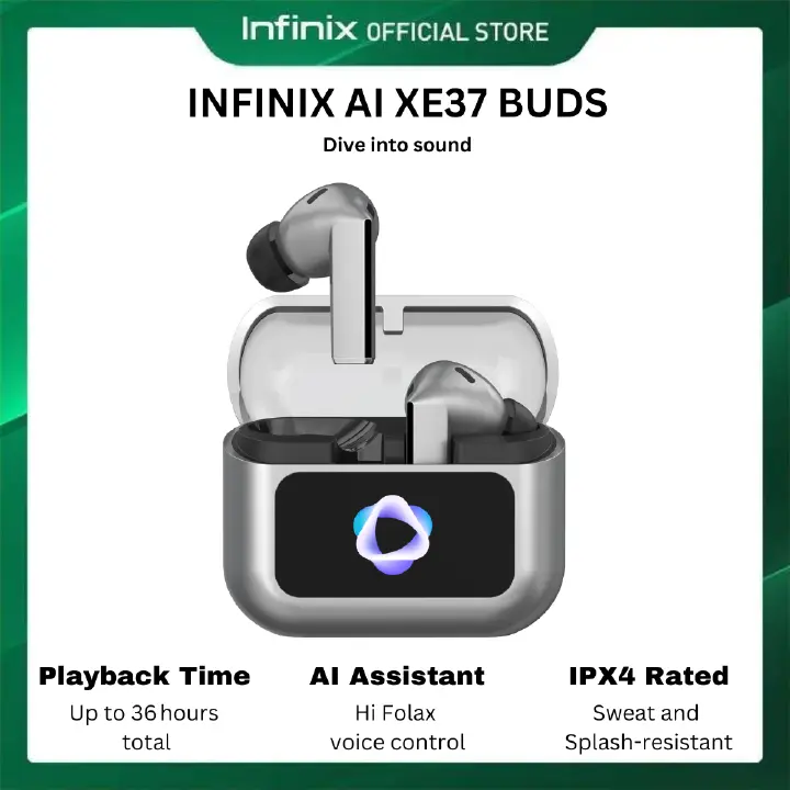 Infinix AI XE37 Buds  Wireless Bluetooth Earphones TWS Stereo Earbuds In-Ear Earpods Touch Control 450mAh with Mic Earphone for iOS Android Noise Cancellation