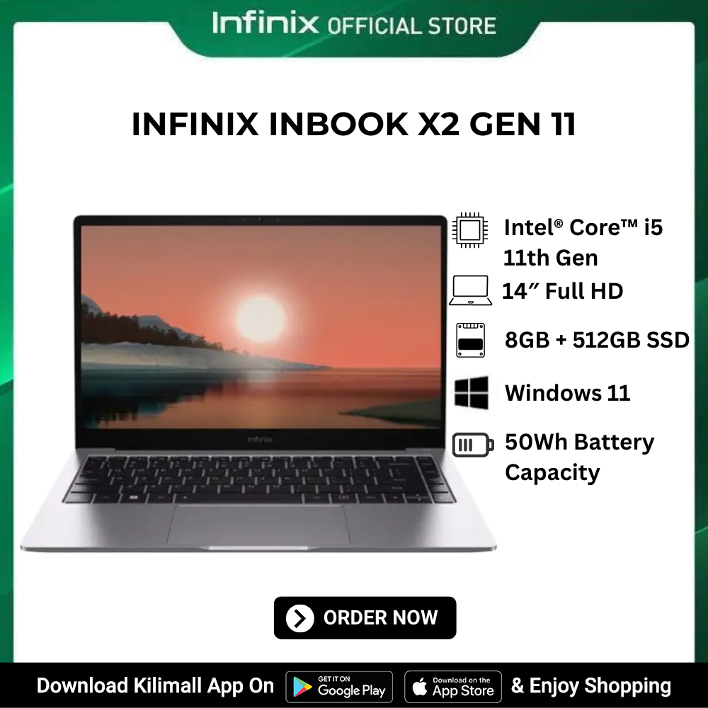 Infinix Laptop X2 Core i5 Windows 11 USBC+USB3.0+HDMI+SD Card+3.5mm Headset 8GB Ram 512GB SSD 14.1 inch