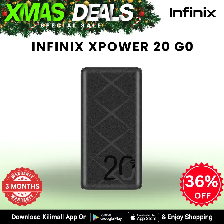 [Xmas Sale] Infinix XPOWER 20 Go XP20  20000mAh Battery Capacity Powerbank 15Watts Maximum power super fast charging Powerbanks Infinix AIOT