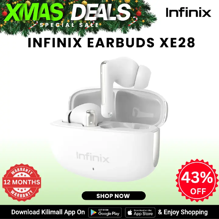 [X-mas Sale] Infinix EarBuds XE28 Up to 25dB Noise Cancellation 4-Mic AI DNN ENC for Clear Call Powerful and Rich bass with great master tune 30-Hour Playtime ,earphones  Infinix AIOT