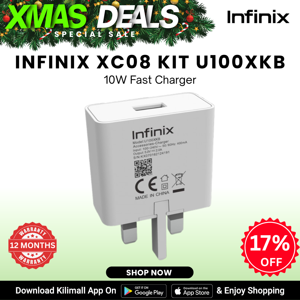 [X-mas Sale] Infinix XC08 10W UK Fast Charging Adapter with 10W 2A USB-A to Type-C Cable – Compact, Safe & Compatible with Infinix Smartphones  Infinix AIOT