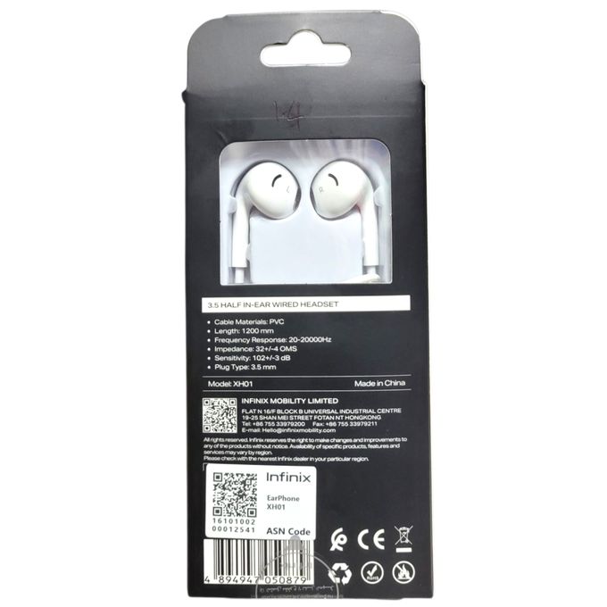 [ Special Offer ] Infinix earphones Half In Ear Stereo Headphones  - Full Bass Universal 3.5mm jack  Built-in microphone for hands-free calls Compatible with iPhone, Samsung , Techno ..