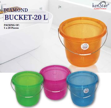 Kenstar Wonder Bucket .Wheels made of soft  material
Fits all size sponge and wet mops
20litres capacity, 
Convenient underside lift grip for easy pouring through the pointed spout