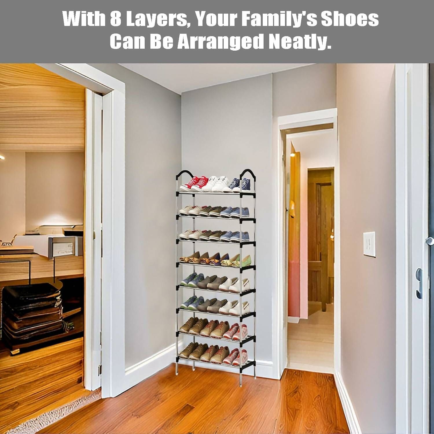 Hot Selling Portable Shoe Rack 24_ 32 Pairs 8 Layer, Organizer Aluminum Metal Standing Shoe Rack, DIY Shoes Storage Shelf Home Organizer. Easy to install
Practical all-match
Refuse to be messy
All par
