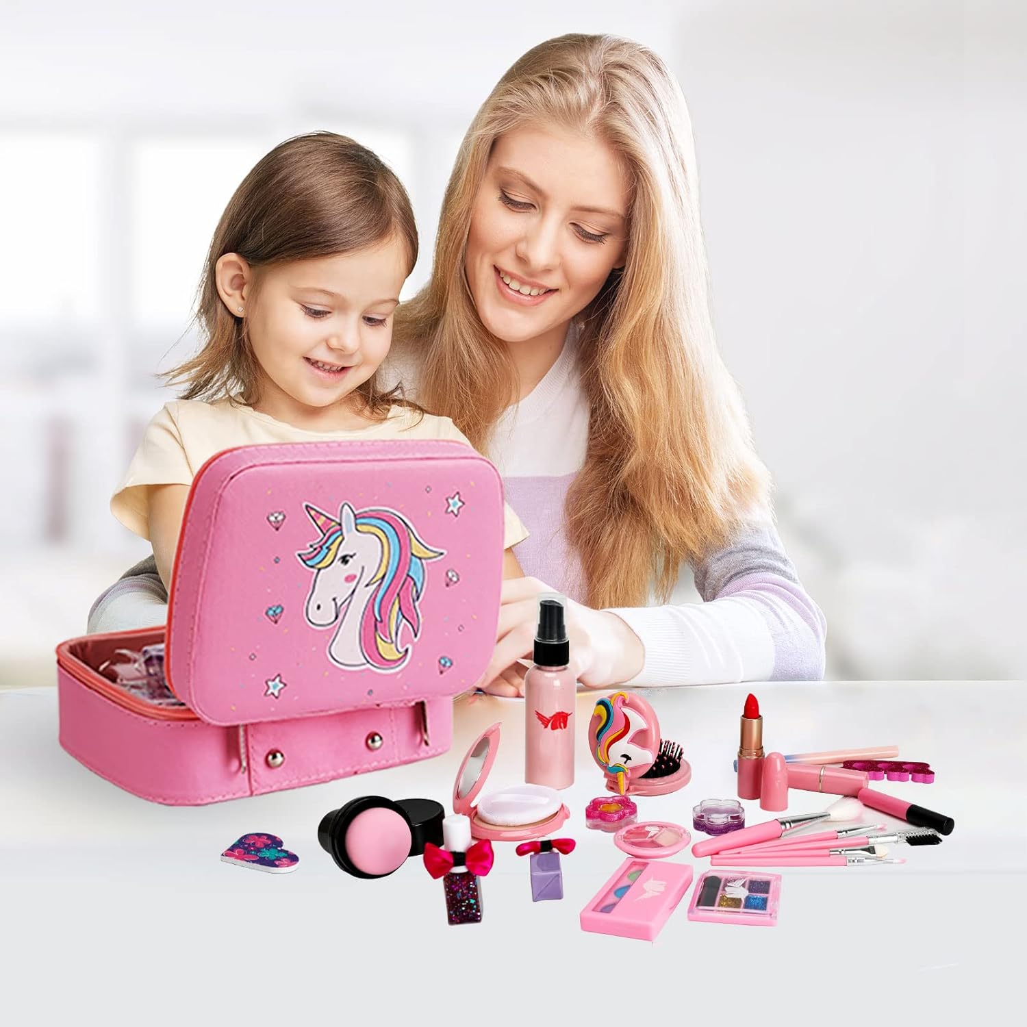 🪄🤪New Arrival 🤪Girls Makeup Kit Real Kids Make Up Set Children's Cosmetic Toys Princess Makeup Handbag Beauty Play Set for Little Girls Party .Non-Toxic & Washable: The makeup kit has passed safety