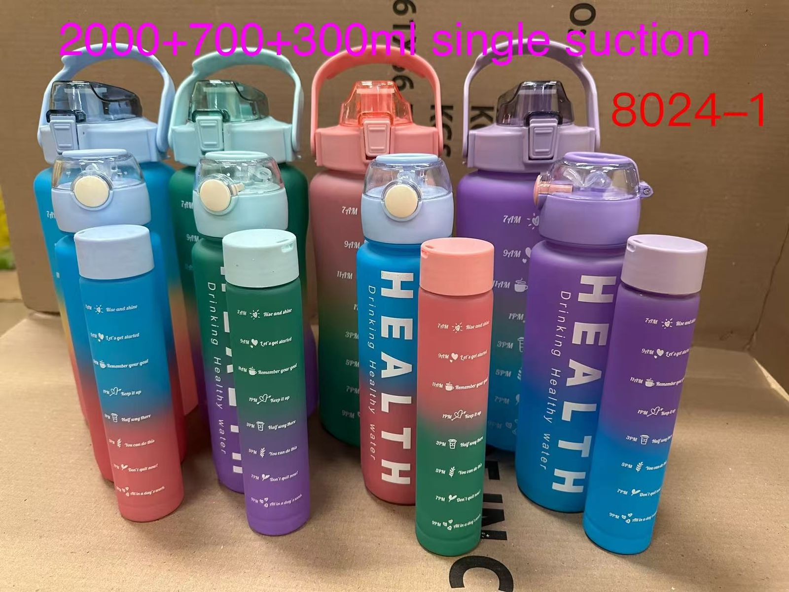 4pcs Set Motivational Health Water Bottles For Drinking Water,3300ml,1500ml,700ml,300ml🔥🔥Feature The material is environmentally friendly and healthy. Safety lock design, the kettle is leak-proof an