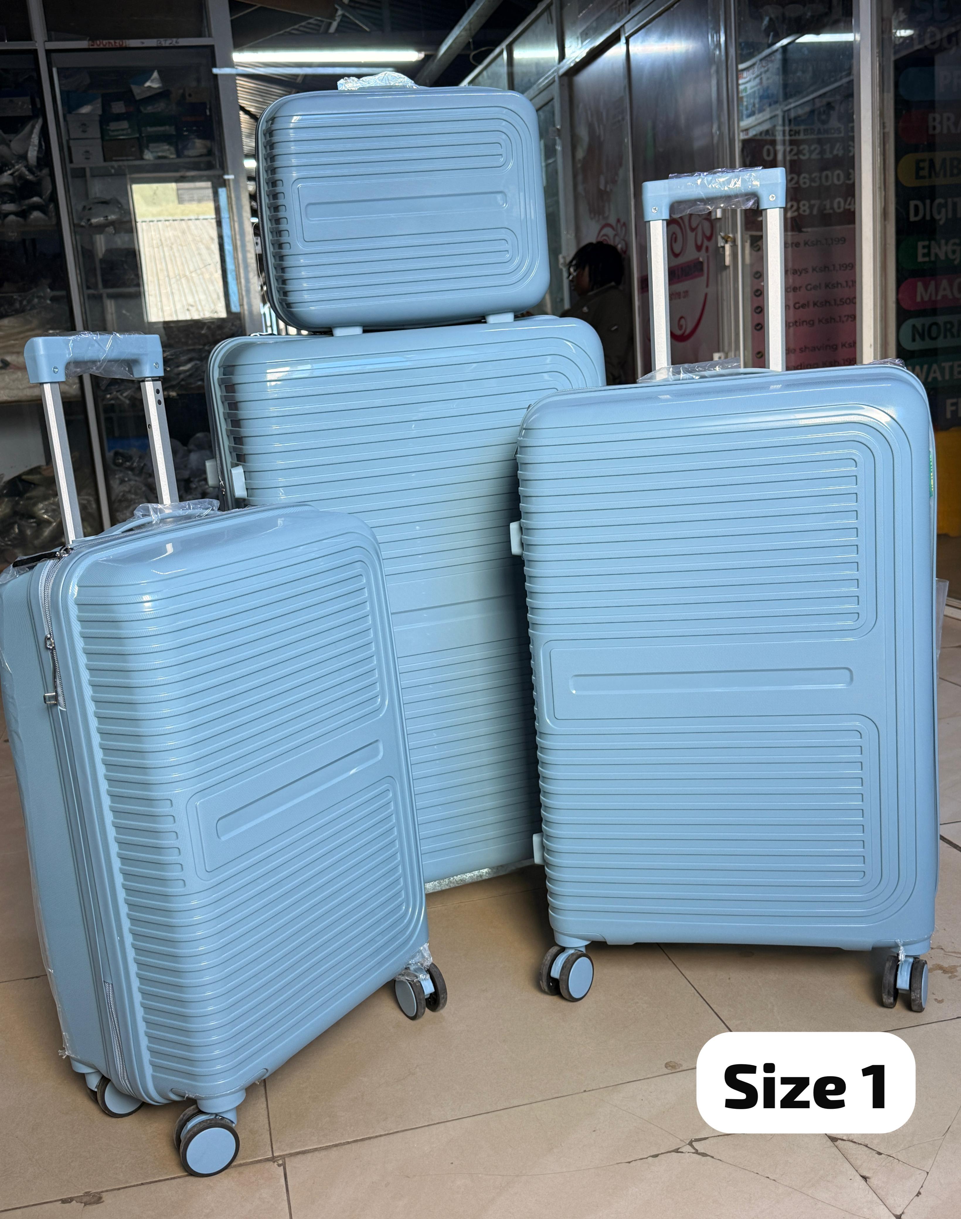 ✈️Travel with Class.✈️4 in 1 Luxurious unbreakable Suitcase

▪️Zipper closure frame.
▪️360 Easy-glide spinner wheels. 
▪️Telescopic handle system locks in multiple levels to adapt.
▪️Compression strap