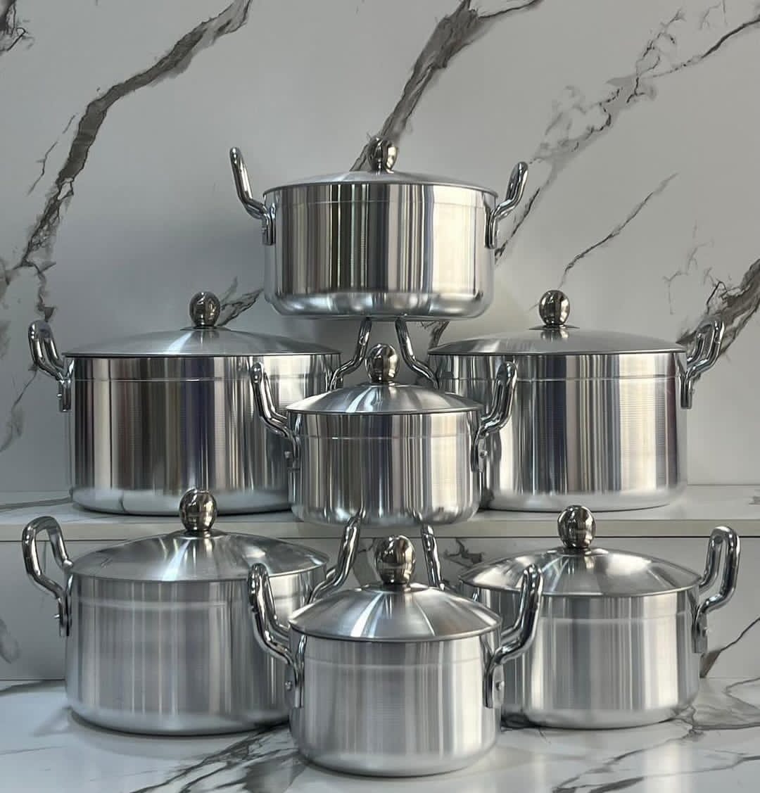 PRICE DROP🦋(7pcs pots +7pcs lids) Heavy duty Stainless Aluminium Cooking pots Sufuria/ Cookware sets🦋made of and pure aluminum encapsulated in the base for fast and even heating and optimal cooking