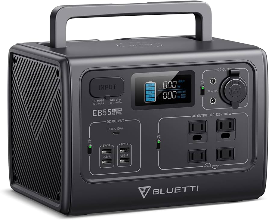 BLUETTI EB55 Portable Power Station 700W 537Wh Capacity  LiFePO4 Battery with 2,500+ Life Cycles to 80% 27.8 x20 x19.8 cm