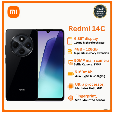 [New Arrivals] Xiaomi Redmi 14C Smart Phone 4GB RAM + 128GB Storage 4G Network Dual SIM 6.88 inch 120Hz LCD Screen 50MP Camera 18W Tpye-C Charging 5160mAh Battery Fingerprint&Face Smart