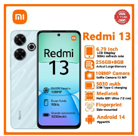 [new launch]Xiaomi Redmi 13 8GB RAM+256GB 6.79" Display Phones 108MP Camera 5030mAh Battery 33W Charging Android 14 Smart Phones