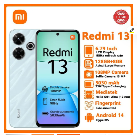 [new launch]Xiaomi Redmi 13 8GB RAM+128GB 6.79" Display Phones 108MP Camera 5030mAh Battery 33W Charging Android 14 Smart Phones