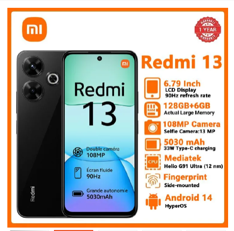 [new launch]Xiaomi Redmi 13 6GB RAM+128GB 6.79" Display Phones 108MP Camera 5030mAh Battery 33W Charging Android 14 Smart Phones