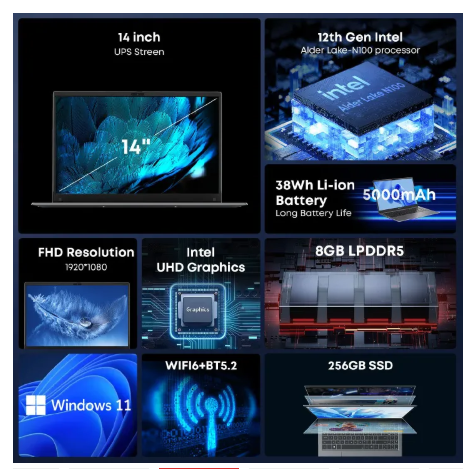 Brand new Great Wall Gbook 14 se ultrabook: (Fast kama i5-8th Gen), 8GB+256GB SSD, 14" Full HD Ultrabook with Long Battery Life & Free Official Win 11 system WiFi5 Bluetooth 5.1