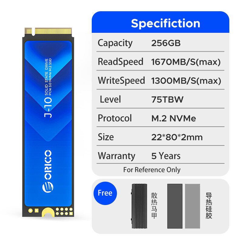 ORICO J10 256GB M.2 SSD - NVMe PCIe 3.0 x4 Internal Solid State Drive (Up to 2000MB/s)