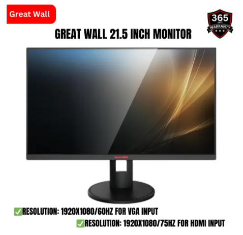[LIMITED OFFER] Great Wall 21.5 inch Monitor 221V2HIF 60HZ for VGA input 75H for HDMI input VA Technology HDCP Capability 178° wide viewing angle LCD screen Three-sided micro frame External Adapter
