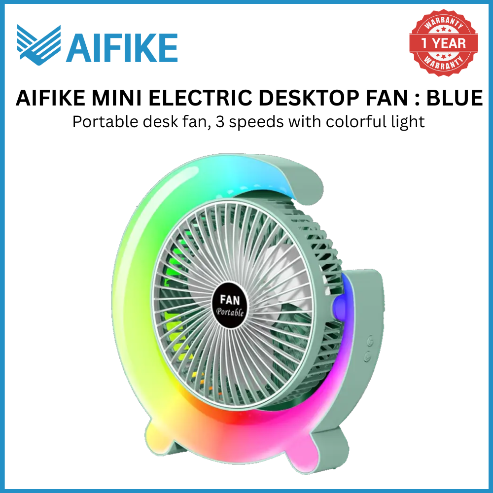 [Special Offer]AIFIKE Modern Desktop Fan With Glow Rainbow Three Wind Speeds And Angle Adjustment Long Battery Life(4-5 Hours) Type-c Charging Electric Small Fan-AFK111