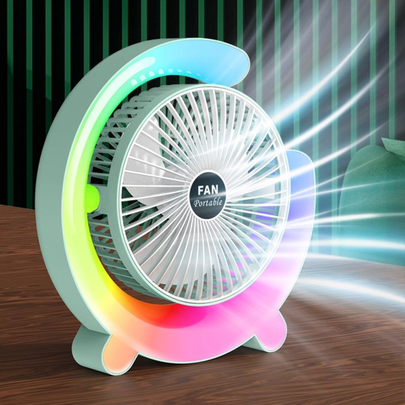 [Special Offer]AIFIKE Modern Desktop Fan With Glow Rainbow Three Wind Speeds And Angle Adjustment Long Battery Life(4-5 Hours) Type-c Charging Electric Small Fan-AFK111