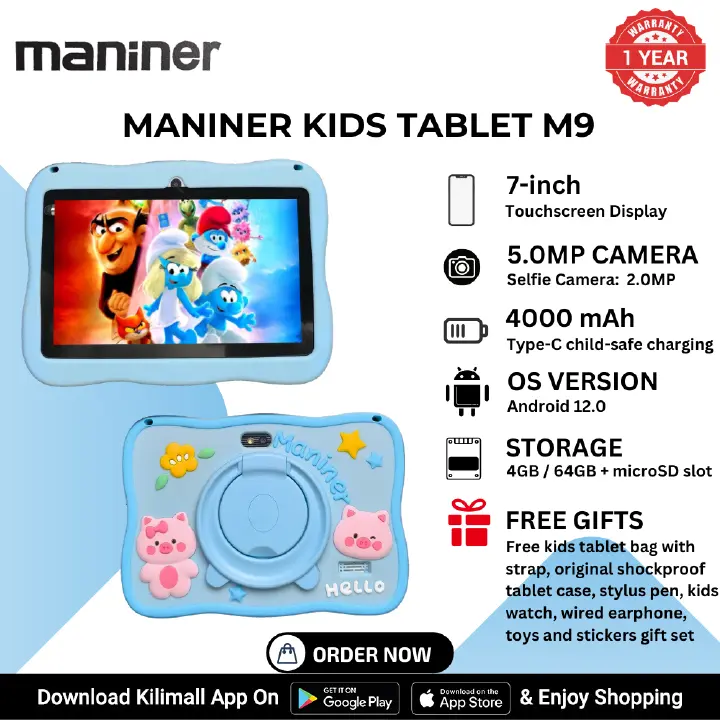 [Special Offer !!!]  MANINER M9 Kids Learning Tablet - 7” Screen, Educational Games, Parental Control, For Ages 3-12 , Durable Case, Fun Learning Apps