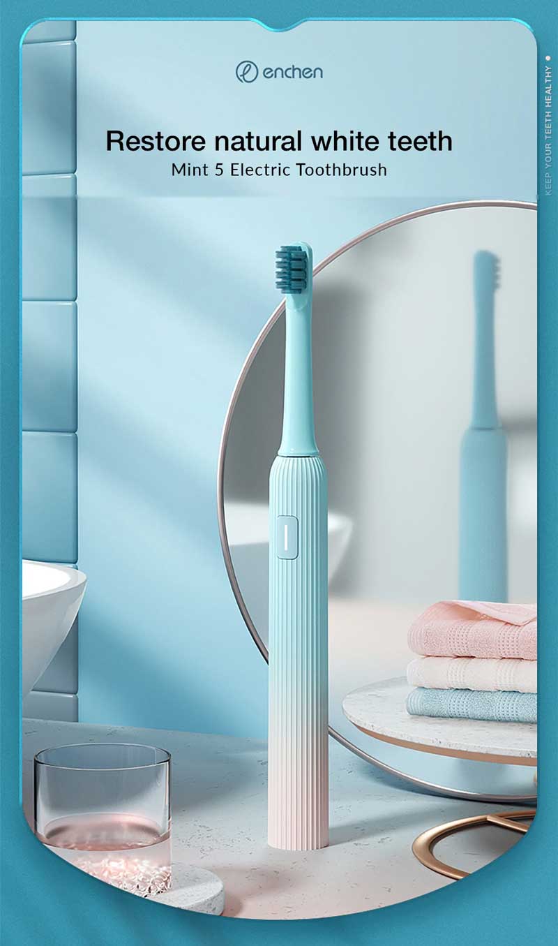 ENCHEN Electric Toothbrush Mint 5 – Smart Sonic Toothbrush with 4 Cleaning Modes, USB-C Rechargeable, 30-Day Battery Life, IPX7 Waterproof, Deep Cleaning with Soft DuPont Bristles