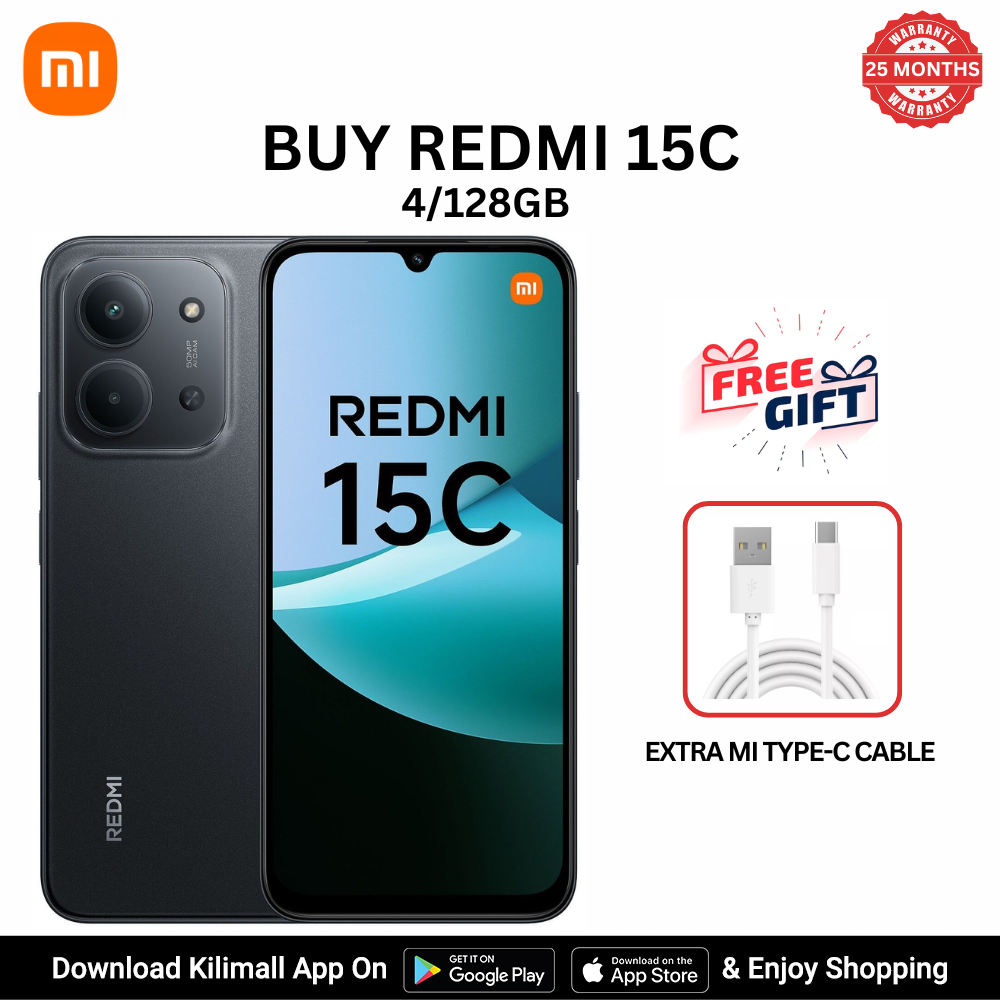 [Special Offer] Redmi 15C Smartphone Display 6.9” 120Hz - 4GB Ram + 128GB Rom Dual SIM, 4G , 6000mAh Battery ,50MP AI dual camera ,33W fast charging ,IP64 ,MediaTek Helio G81-Ultra
