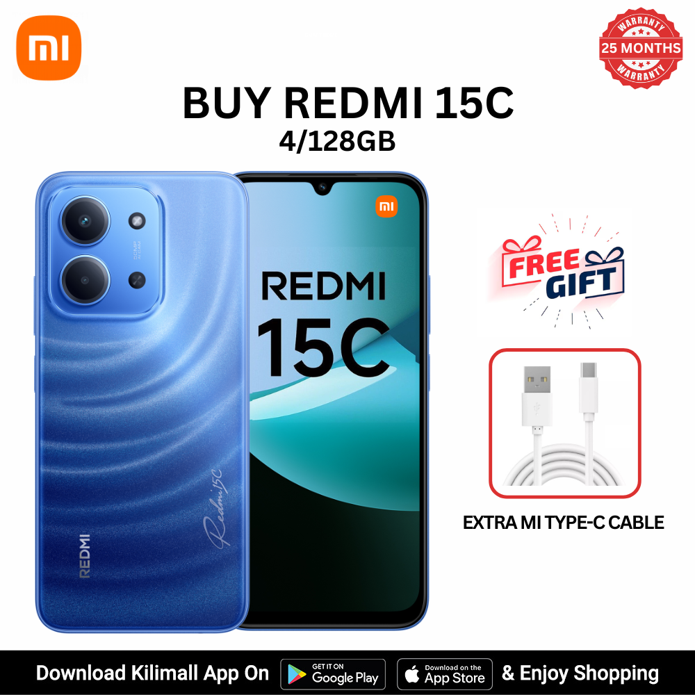 [Special Offer] Redmi 15C Smartphone Display 6.9” 120Hz - 4GB Ram + 128GB Rom Dual SIM, 4G , 6000mAh Battery ,50MP AI dual camera ,33W fast charging ,IP64 ,MediaTek Helio G81-Ultra