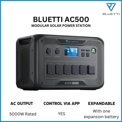[Special Offer] Bluetti AC500 Modular Solar Power Station – 5000W Pure Sine Wave Inverter, Expandable Capacity up to 18.4kWh, Smart App Control & Solar Charging
