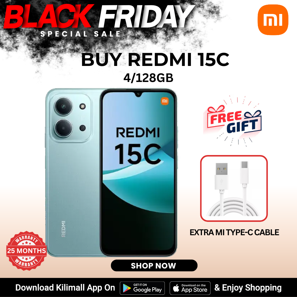 [Special Offer] Redmi 15C Smartphone Display 6.9” 120Hz - 4GB Ram + 128GB Rom Dual SIM, 4G , 6000mAh Battery ,50MP AI dual camera ,33W fast charging ,IP64 ,MediaTek Helio G81-Ultra