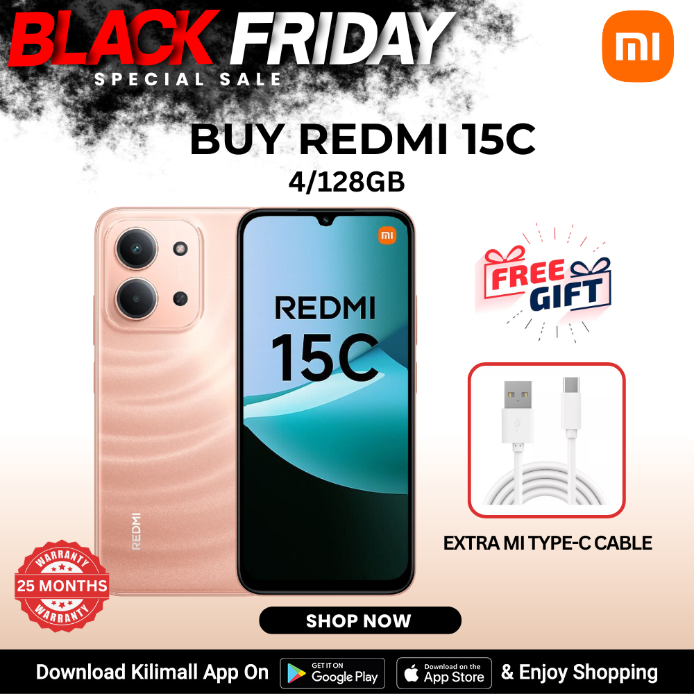 [Special Offer] Redmi 15C Smartphone Display 6.9” 120Hz - 4GB Ram + 128GB Rom Dual SIM, 4G , 6000mAh Battery ,50MP AI dual camera ,33W fast charging ,IP64 ,MediaTek Helio G81-Ultra