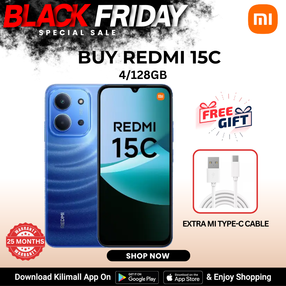 [Special Offer] Redmi 15C Smartphone Display 6.9” 120Hz - 4GB Ram + 128GB Rom Dual SIM, 4G , 6000mAh Battery ,50MP AI dual camera ,33W fast charging ,IP64 ,MediaTek Helio G81-Ultra
