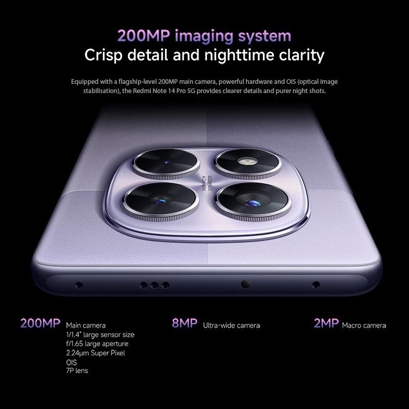 [ Xmas Sale Redmi Note 14 pro+ 5G Smartphone 8GB + 256GB ROM 6.67" Curved AMOLED display, 200MP main camera ,5110mAh Battery, Dual SIM, Water & Dust Resistant, In-screen fingerprint , 120W HyperCharge