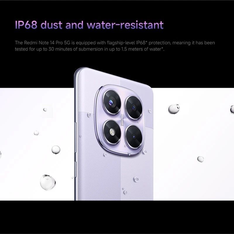 [ Xmas Sale Redmi Note 14 pro+ 5G Smartphone 8GB + 256GB ROM 6.67" Curved AMOLED display, 200MP main camera ,5110mAh Battery, Dual SIM, Water & Dust Resistant, In-screen fingerprint , 120W HyperCharge