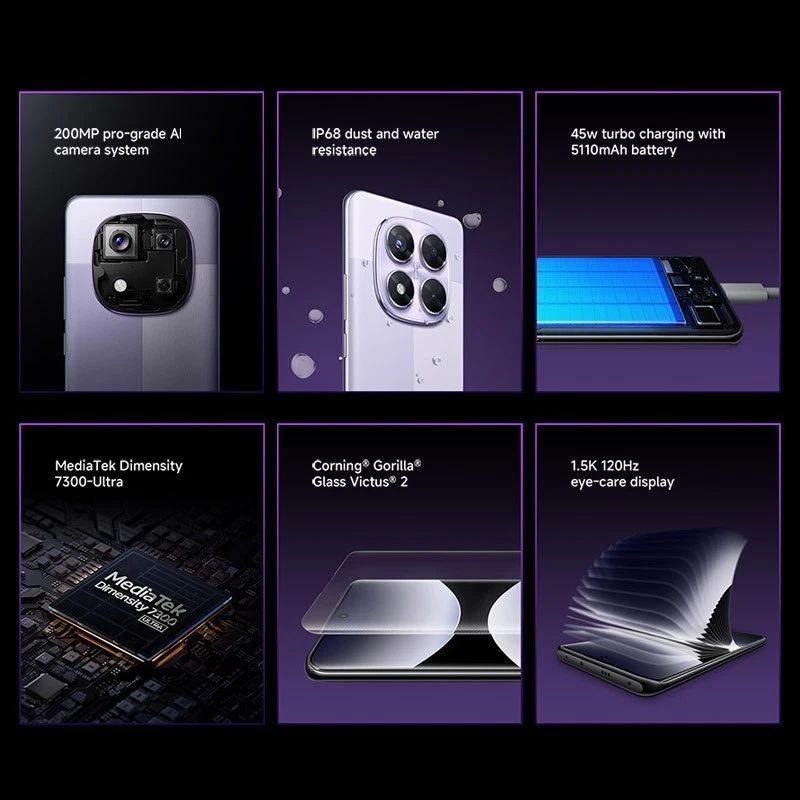 [ Xmas Sale Redmi Note 14 pro+ 5G Smartphone 8GB + 256GB ROM 6.67" Curved AMOLED display, 200MP main camera ,5110mAh Battery, Dual SIM, Water & Dust Resistant, In-screen fingerprint , 120W HyperCharge