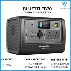 [Special Offer] Bluetti EB70 Portable Power Station 716Wh 1000W Output Solar Generator
