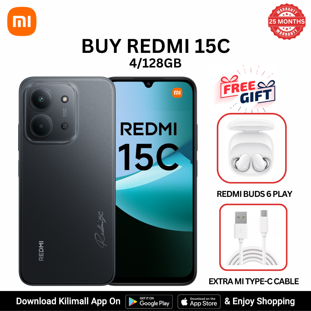 [Special Offer] Redmi 15C Smartphone Display 6.9” 120Hz - 4GB Ram + 128GB Rom Dual SIM, 4G , 6000mAh Battery ,50MP AI dual camera ,33W fast charging ,IP64 ,MediaTek Helio G81-Ultra