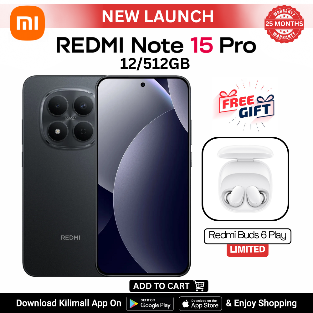 [ New Arrival ] REDMI NOTE 15 PRO Smartphone 6.77" AMOLED display 12+512GB BLACK Dual SIM 200MP main camera 32MP front camera 6500mAh battery 45W  In-screen fingerprint Water & Dust Resistant