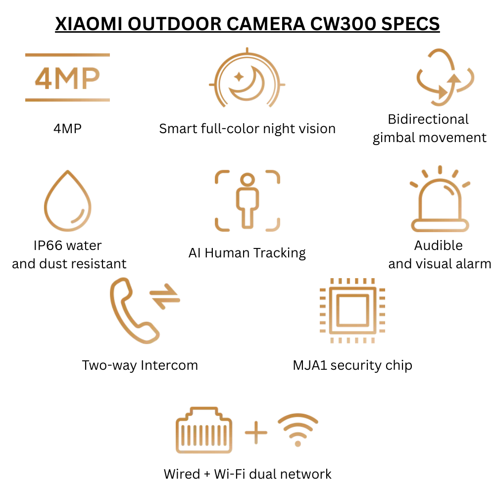 [Special Offer] Xiaomi Outdoor Camera CW300, 2.5K Ultra-Clear Picture Quality, 4MP, Smart Full-Color Night Vision, Bidirectional Gimbal Movement, IP66 Water and dust Resistant, AI Human Tracking, Whit