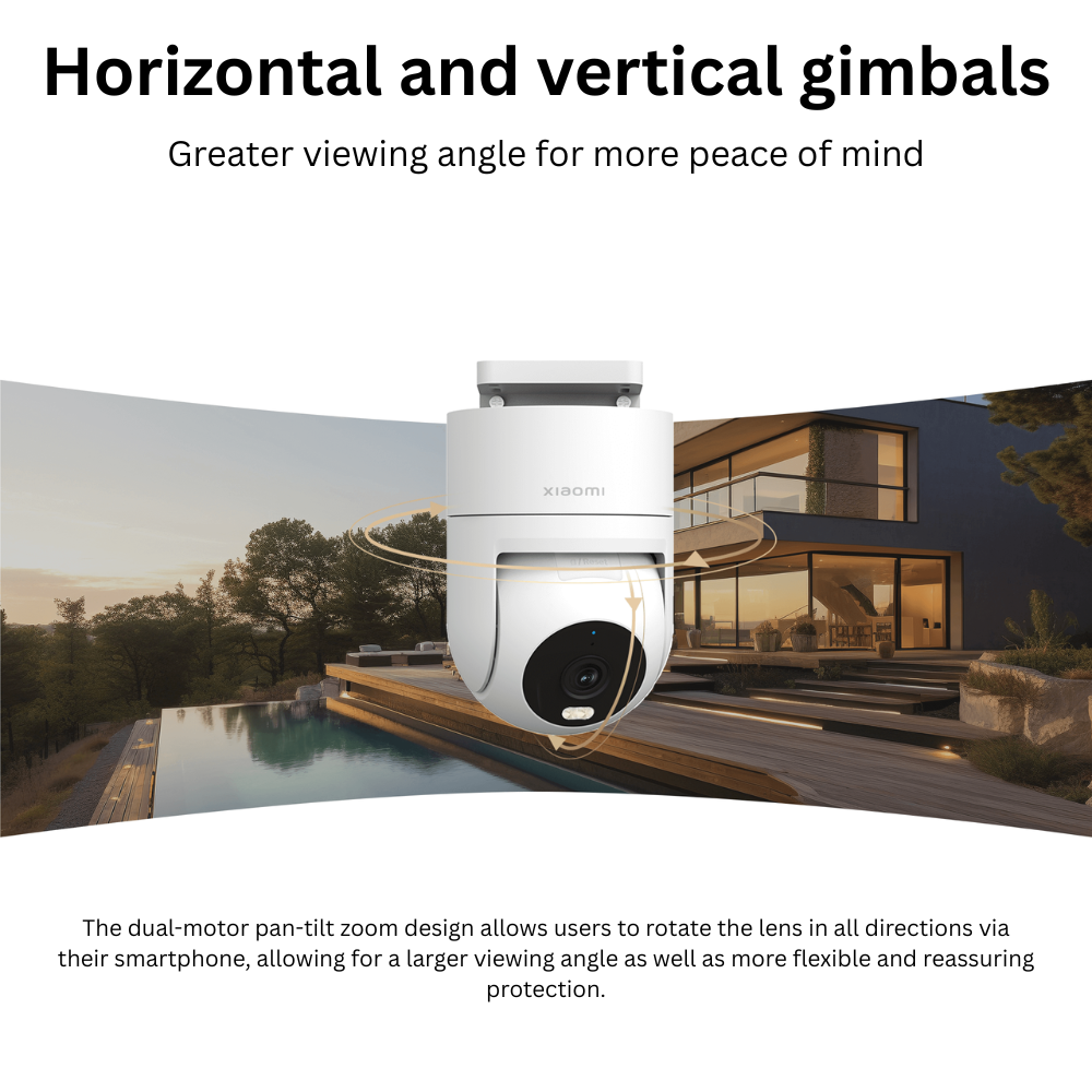[Special Offer] Xiaomi Outdoor Camera CW300, 2.5K Ultra-Clear Picture Quality, 4MP, Smart Full-Color Night Vision, Bidirectional Gimbal Movement, IP66 Water and dust Resistant, AI Human Tracking, Whit