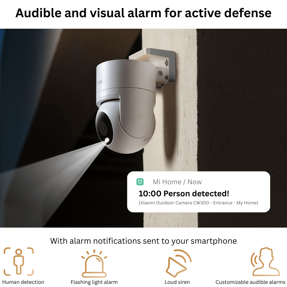 [Special Offer] Xiaomi Outdoor Camera CW300, 2.5K Ultra-Clear Picture Quality, 4MP, Smart Full-Color Night Vision, Bidirectional Gimbal Movement, IP66 Water and dust Resistant, AI Human Tracking, Whit