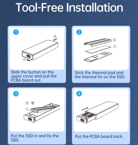 [Special Offer]ORICO M.2 NVME SSD ENCLOSURE AM2C3-G2, USB-C 10Gbps External Adapter for 2230/2242/2260/2280 PCIe NVMe SSD, Aluminium Tool-Free Case (Up to 4TB)