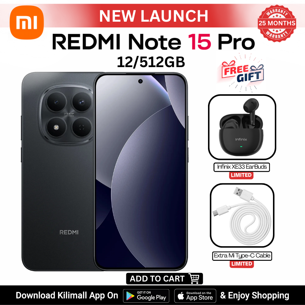 [ New Arrival ] REDMI NOTE 15 PRO Smartphone 6.77" AMOLED display 12+512GB BLACK Dual SIM 200MP main camera 32MP front camera 6500mAh battery 45W  In-screen fingerprint Water & Dust Resistant