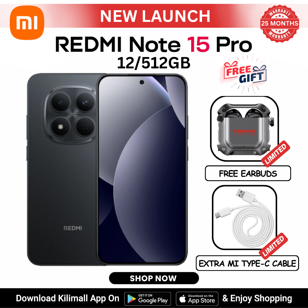 [ New Arrival ] REDMI NOTE 15 PRO Smartphone 6.77" AMOLED display 12+512GB BLACK Dual SIM 200MP main camera 32MP front camera 6500mAh battery 45W  In-screen fingerprint Water & Dust Resistant