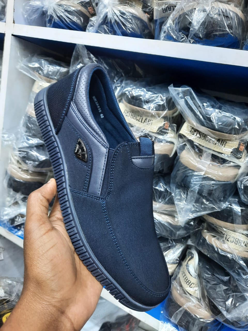 All Weather Men Rubber Shoes With Upper Canvas Material Rubber Sole All Weather Comfortable Shoes Size 40-45 Colour Blue Slip On Design