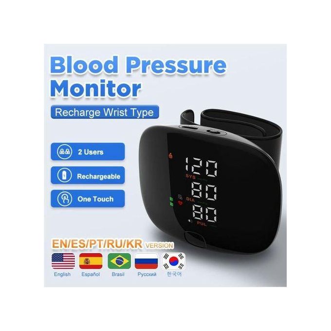 Digital Wrist Blood Pressure Monitor Automatic USB Rechargeable BP Machine Accurate Oscillometer Sphygmomanometer with Irregular Heartbeat Detection