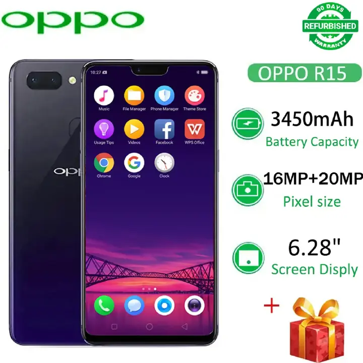 Top sale Refurbished OPPO R15 128B+6GB 6.28" 20MP+16MP 2G/3G/4G LTE Dual SIM Android 8.1 3450mAh Face  ID Fingerprint Unlock Smartphones Big Phones