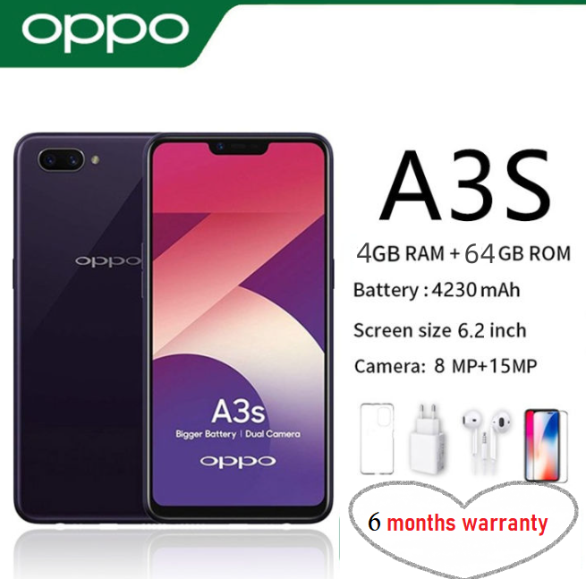 Refurbished phones oppoA5 A3s 4GB+64GB 6.2-inch 16MP+8MP Dual SIM smartphone， Facial unlocking Google support 64GB+4GB