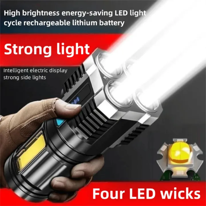 High Power LED Flashlights Camping Torch With 4 Lamp Beads And COB Side Light Rechargeable Portable Hand Lantern 4 Lighting Mode