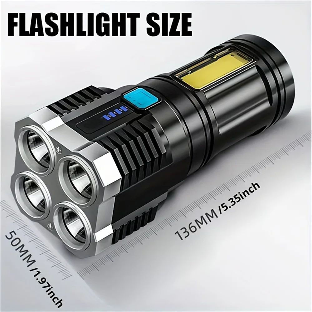 High Power LED Flashlights Camping Torch With 4 Lamp Beads And COB Side Light Rechargeable Portable Hand Lantern 4 Lighting Mode