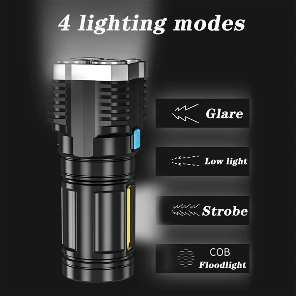 High Power LED Flashlights Camping Torch With 4 Lamp Beads And COB Side Light Rechargeable Portable Hand Lantern 4 Lighting Mode