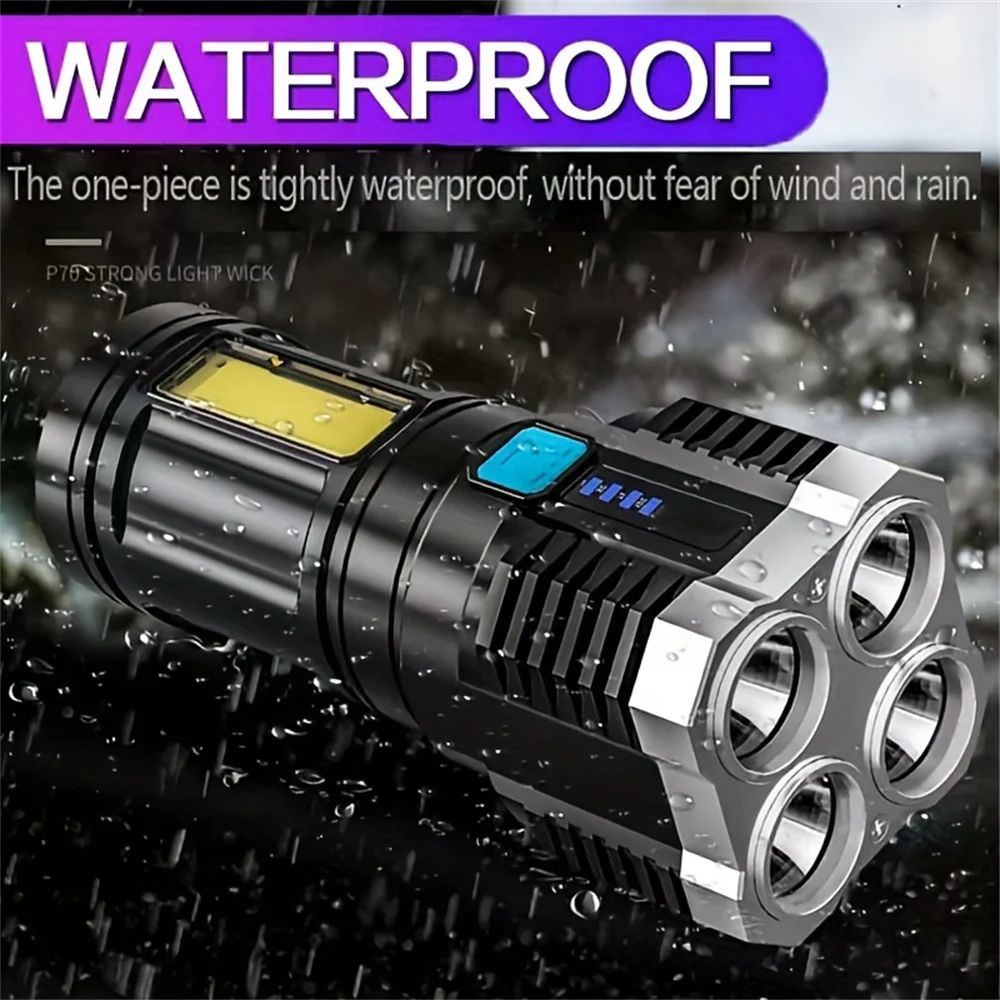 High Power LED Flashlights Camping Torch With 4 Lamp Beads And COB Side Light Rechargeable Portable Hand Lantern 4 Lighting Mode